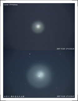 【右圖】兩日間彗星大小變化（台北天文館洪景川先生提供）